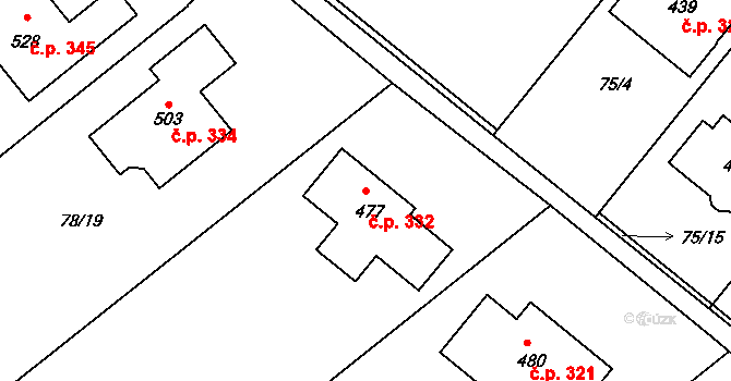 Přílepy 332 na parcele st. 477 v KÚ Přílepy u Holešova, Katastrální mapa