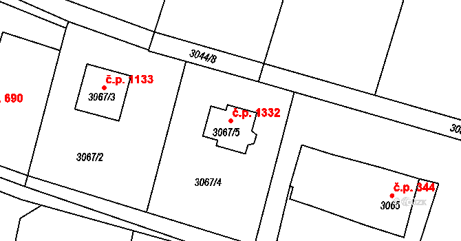 Dolní Lutyně 1332 na parcele st. 3067/5 v KÚ Dolní Lutyně, Katastrální mapa