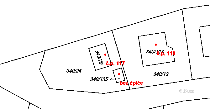 Hořín 117 na parcele st. 340/79 v KÚ Hořín, Katastrální mapa