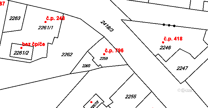 Skřečoň 796, Bohumín na parcele st. 2259 v KÚ Skřečoň, Katastrální mapa