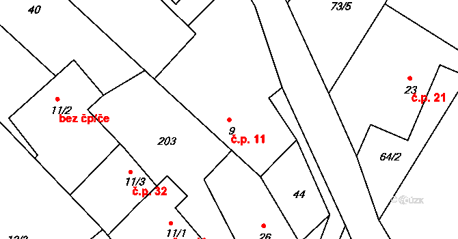 Krahulčí 11, Dětřichov nad Bystřicí na parcele st. 9 v KÚ Krahulčí, Katastrální mapa