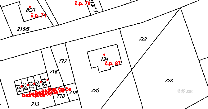 Křivice 87, Týniště nad Orlicí na parcele st. 134 v KÚ Křivice, Katastrální mapa