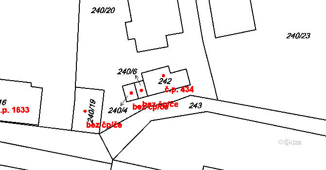 Tachov 434 na parcele st. 242 v KÚ Tachov, Katastrální mapa
