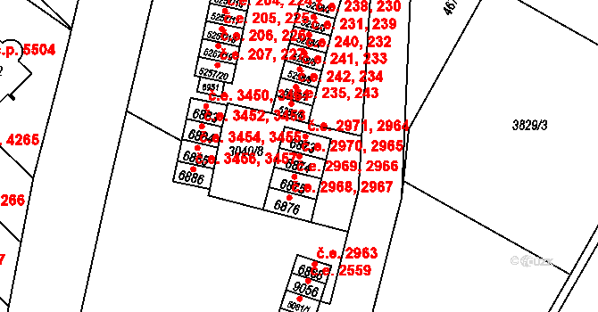 Zlín 2965,2970 na parcele st. 6874 v KÚ Zlín, Katastrální mapa