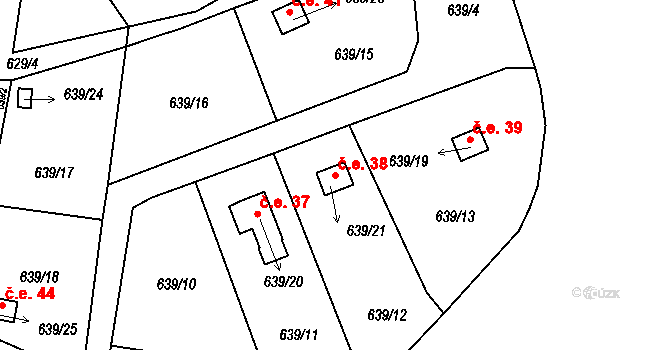 Poříčí 38, Boršov nad Vltavou na parcele st. 639/21 v KÚ Boršov nad Vltavou, Katastrální mapa