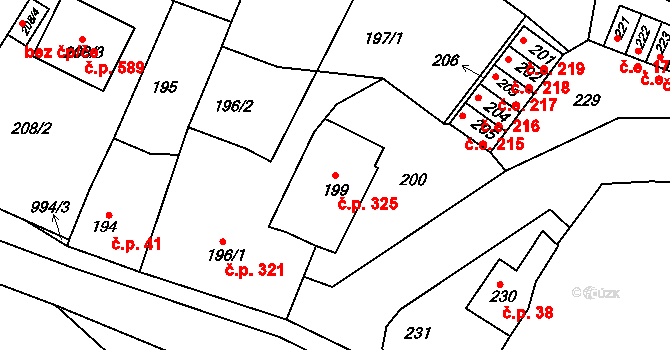 Bystřice nad Pernštejnem 325 na parcele st. 199 v KÚ Bystřice nad Pernštejnem, Katastrální mapa