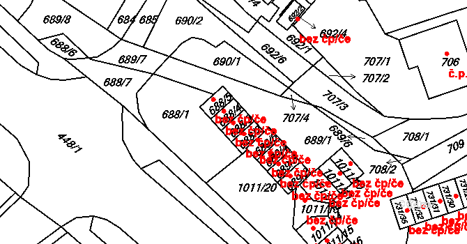 Mšeno nad Nisou 702, Jablonec nad Nisou na parcele st. 688/3 v KÚ Mšeno nad Nisou, Katastrální mapa