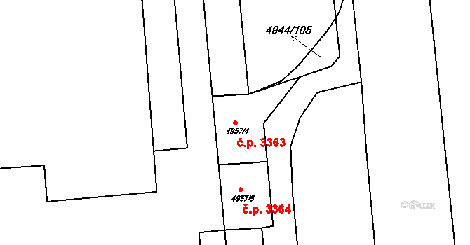 Česká Lípa 3363 na parcele st. 4957/4 v KÚ Česká Lípa, Katastrální mapa