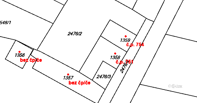 Napajedla 751 na parcele st. 1358 v KÚ Napajedla, Katastrální mapa