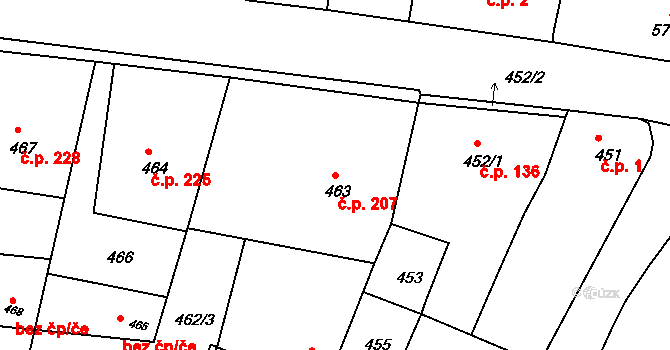 Lípa 207 na parcele st. 463 v KÚ Lípa nad Dřevnicí, Katastrální mapa