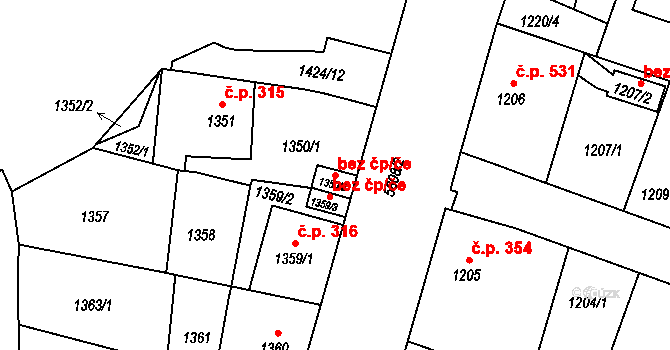 Liberec 41411862 na parcele st. 1350/2 v KÚ Liberec, Katastrální mapa