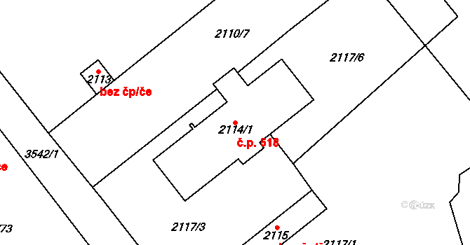 Vyškov-Město 518, Vyškov na parcele st. 2114/1 v KÚ Vyškov, Katastrální mapa