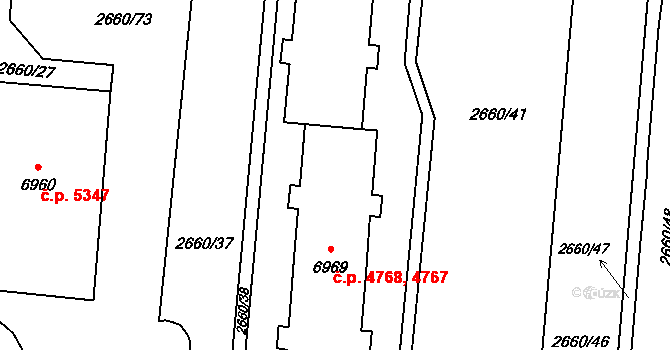 Zlín 4767,4768 na parcele st. 6969 v KÚ Zlín, Katastrální mapa