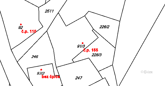 Klokočov 155, Vítkov na parcele st. 91/3 v KÚ Klokočov u Vítkova, Katastrální mapa