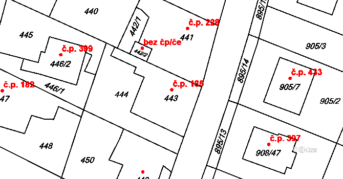 Malé Hoštice 185, Opava na parcele st. 443 v KÚ Malé Hoštice, Katastrální mapa