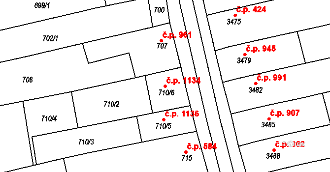 Vlčnov 1134 na parcele st. 710/6 v KÚ Vlčnov, Katastrální mapa