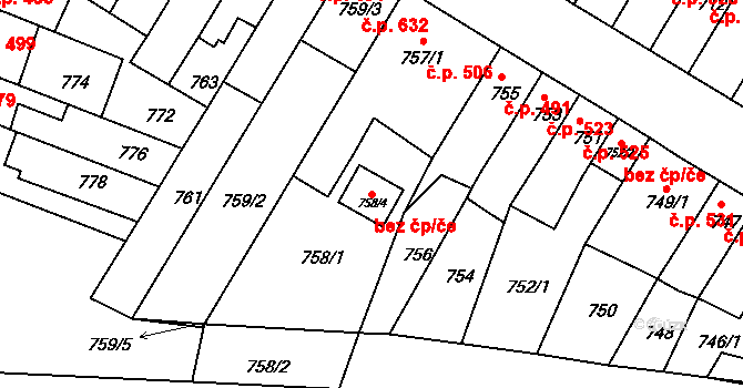 Brno 48262862 na parcele st. 758/4 v KÚ Starý Lískovec, Katastrální mapa