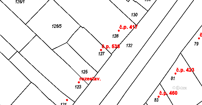 Bedihošť 538 na parcele st. 127 v KÚ Bedihošť, Katastrální mapa