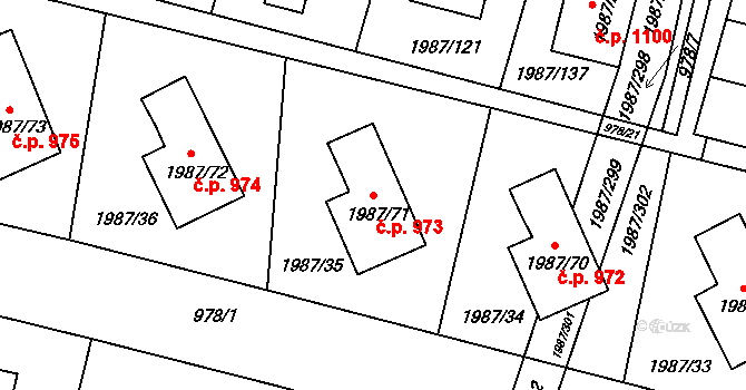 Nýřany 973 na parcele st. 1987/71 v KÚ Nýřany, Katastrální mapa