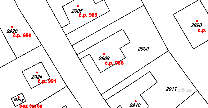 Stonava 988 na parcele st. 2908 v KÚ Stonava, Katastrální mapa