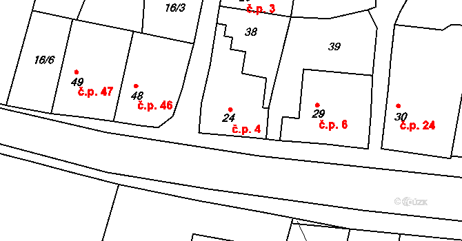 Korycany 4, Neratovice na parcele st. 24 v KÚ Korycany, Katastrální mapa