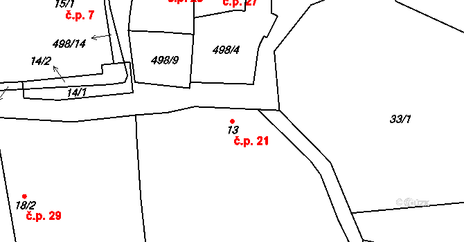 Lhota 21, Chříč na parcele st. 13 v KÚ Lhota u Chříče, Katastrální mapa