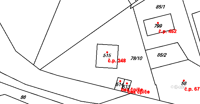 Třebotov 248 na parcele st. 515 v KÚ Třebotov, Katastrální mapa