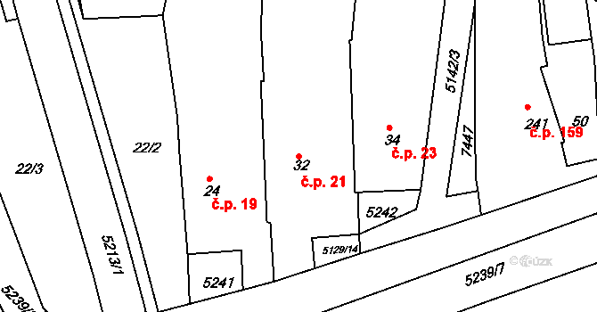 Pocinovice 21 na parcele st. 32 v KÚ Pocinovice, Katastrální mapa