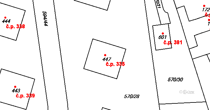 Běloves 335, Náchod na parcele st. 447 v KÚ Běloves, Katastrální mapa