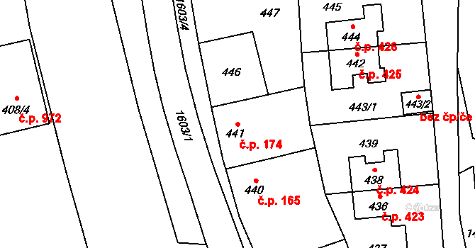 Hronov 174 na parcele st. 441 v KÚ Hronov, Katastrální mapa