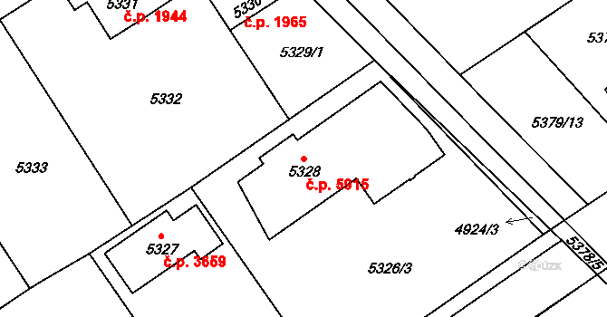 Chomutov 5915 na parcele st. 5328 v KÚ Chomutov I, Katastrální mapa