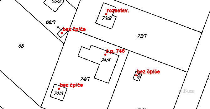 České Budějovice 4 745, České Budějovice na parcele st. 74/4 v KÚ České Budějovice 4, Katastrální mapa