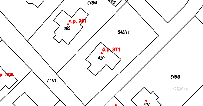 Záryby 371 na parcele st. 420 v KÚ Záryby, Katastrální mapa