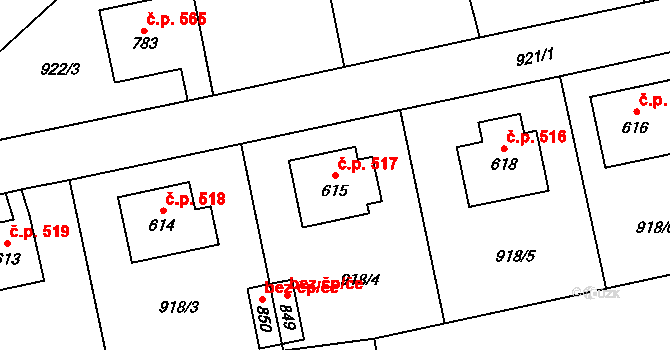 Černovice 517 na parcele st. 615 v KÚ Černovice u Tábora, Katastrální mapa