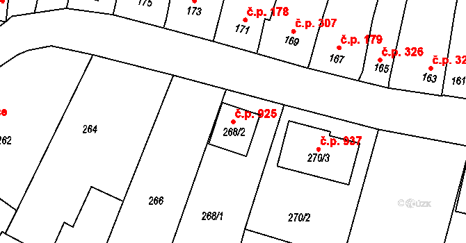 Klobouky u Brna 925 na parcele st. 268/2 v KÚ Klobouky u Brna, Katastrální mapa
