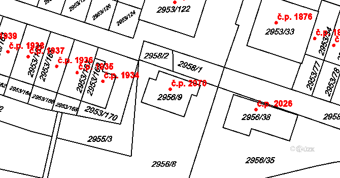 Kadaň 2070 na parcele st. 2956/9 v KÚ Kadaň, Katastrální mapa