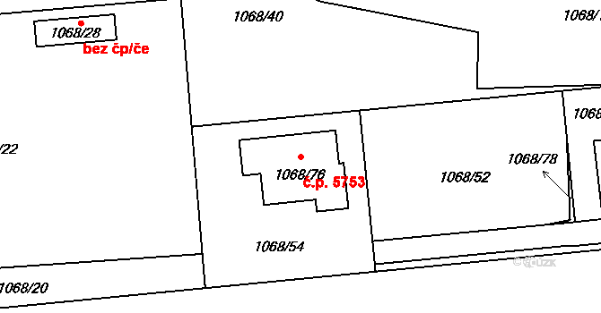 Jihlava 5753 na parcele st. 1068/76 v KÚ Jihlava, Katastrální mapa