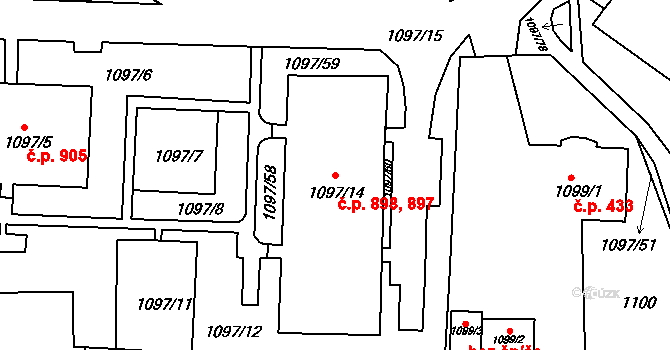 Podbořany 897,898 na parcele st. 1097/14 v KÚ Podbořany, Katastrální mapa