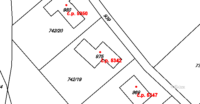 Kokonín 5342, Jablonec nad Nisou na parcele st. 975 v KÚ Kokonín, Katastrální mapa