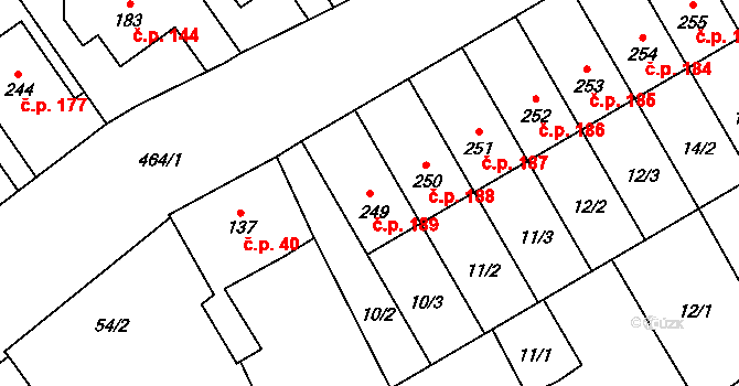 Čelčice 189 na parcele st. 249 v KÚ Čelčice, Katastrální mapa
