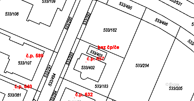 Olomouc 103911863 na parcele st. 533/403 v KÚ Slavonín, Katastrální mapa