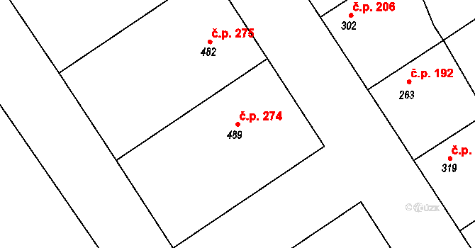Březník 274 na parcele st. 489 v KÚ Březník, Katastrální mapa