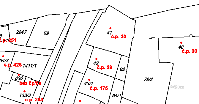 Vranov nad Dyjí 29 na parcele st. 42 v KÚ Vranov nad Dyjí, Katastrální mapa