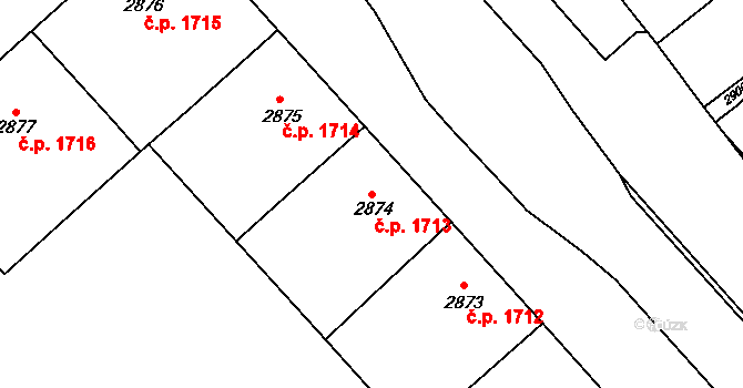 Znojmo 1713 na parcele st. 2874 v KÚ Znojmo-město, Katastrální mapa