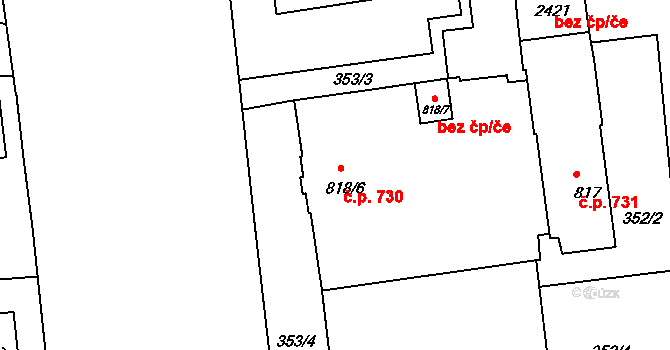 Lipník nad Bečvou I-Město 730, Lipník nad Bečvou na parcele st. 818/6 v KÚ Lipník nad Bečvou, Katastrální mapa