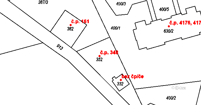Kokonín 348, Jablonec nad Nisou na parcele st. 352 v KÚ Kokonín, Katastrální mapa