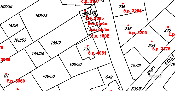 Jihlava 4031 na parcele st. 732 v KÚ Bedřichov u Jihlavy, Katastrální mapa