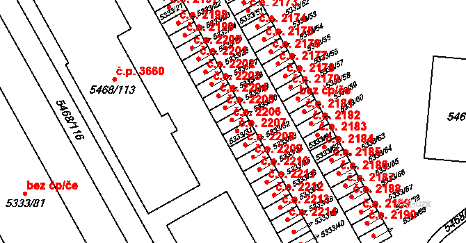 Jihlava 2206 na parcele st. 5333/30 v KÚ Jihlava, Katastrální mapa