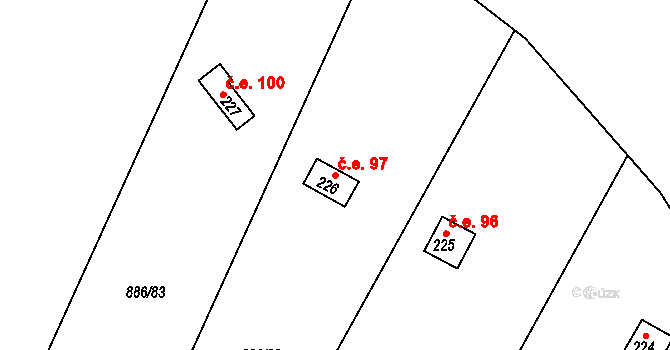 Sedlčánky 97, Čelákovice na parcele st. 226 v KÚ Sedlčánky, Katastrální mapa