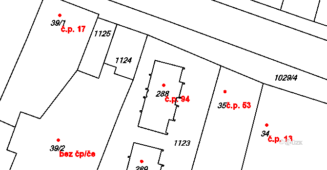 Černuc 94 na parcele st. 288 v KÚ Černuc, Katastrální mapa